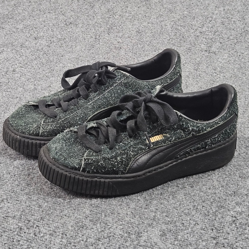Puma Suede Classic Sneakers‎ Womens 8.5 Black Textured Fuzzy Upper Streetwear